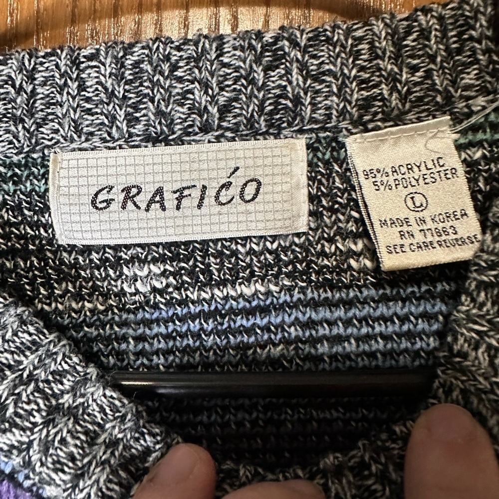 Vintage Grafico Geometric Men’s Sweater,  Size L, Multicolor - Picture 2 of 3